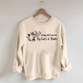 Cute Easily Distracted By Cats and Books Sweatshirt