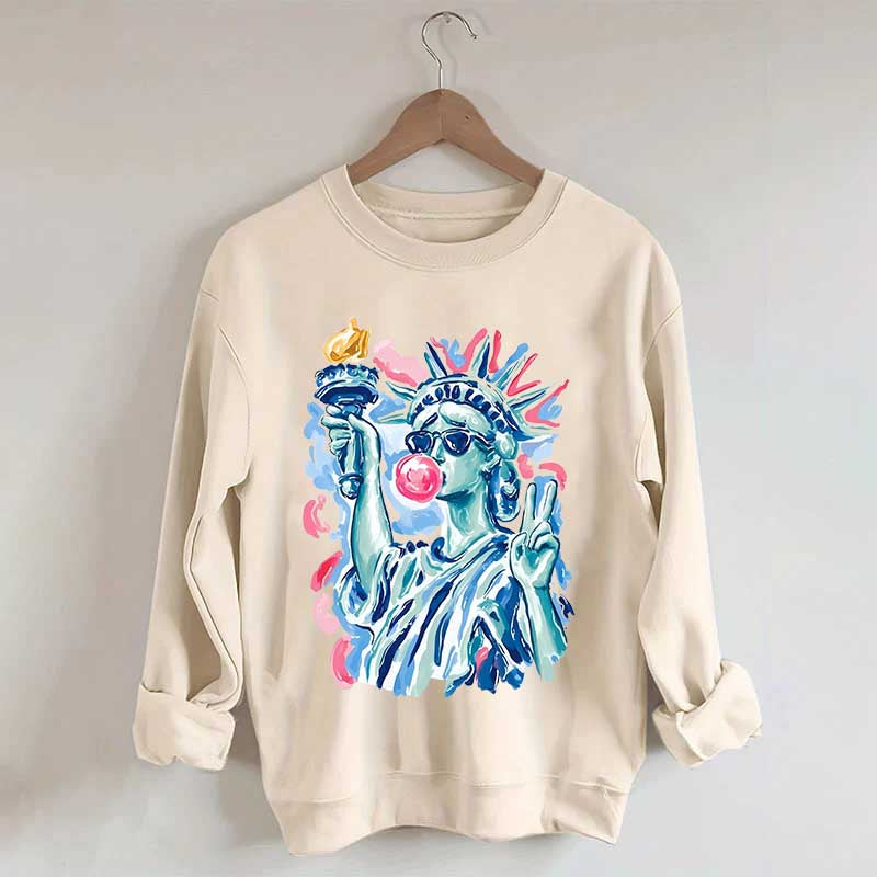 Preppy Statue of Liberty Blowing Bubble Gum Sweatshirt