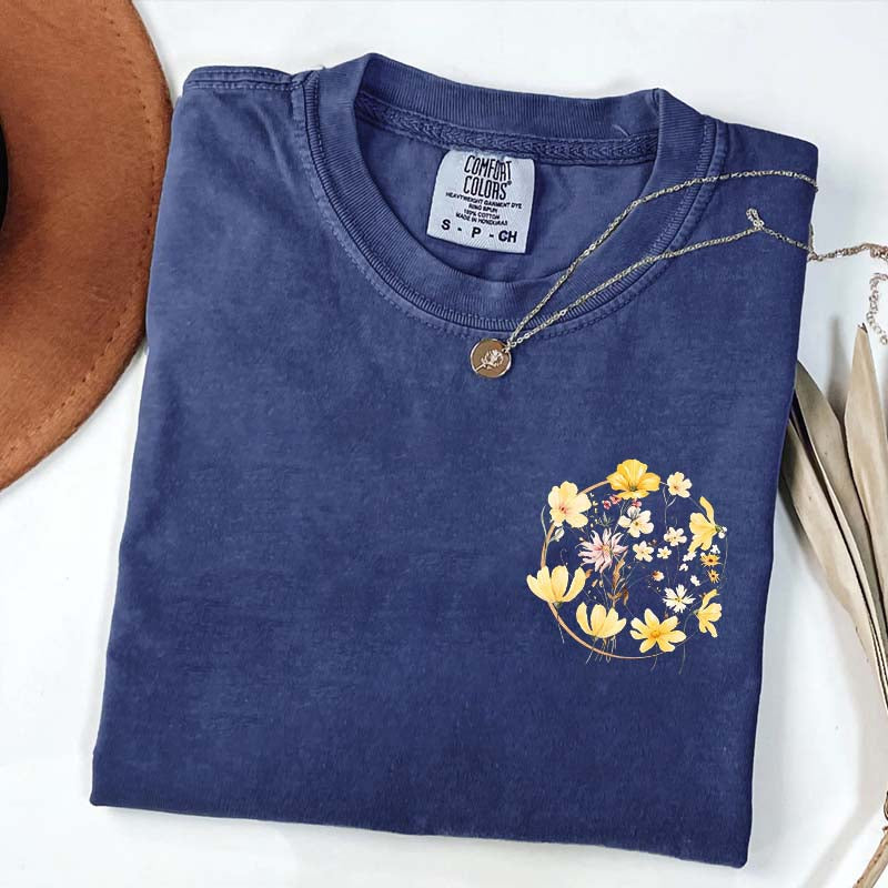 Pocket Pressed Flowers Block Print Floral T-Shirt
