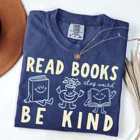 Read Books Be Kind Stay Weird Retro Doodle T-Shirt