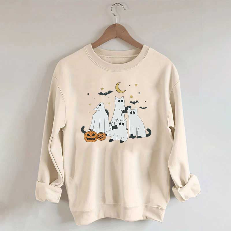 Retro Ghost Black Cat Moon Halloween Sweatshirt