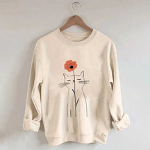 Minimalist Cat Flower Sweatshirt