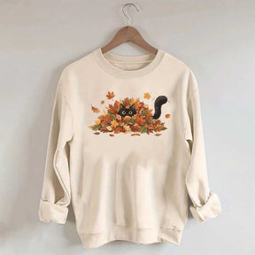 Cute Black Cat Autumn Leaves Sweatshirt
