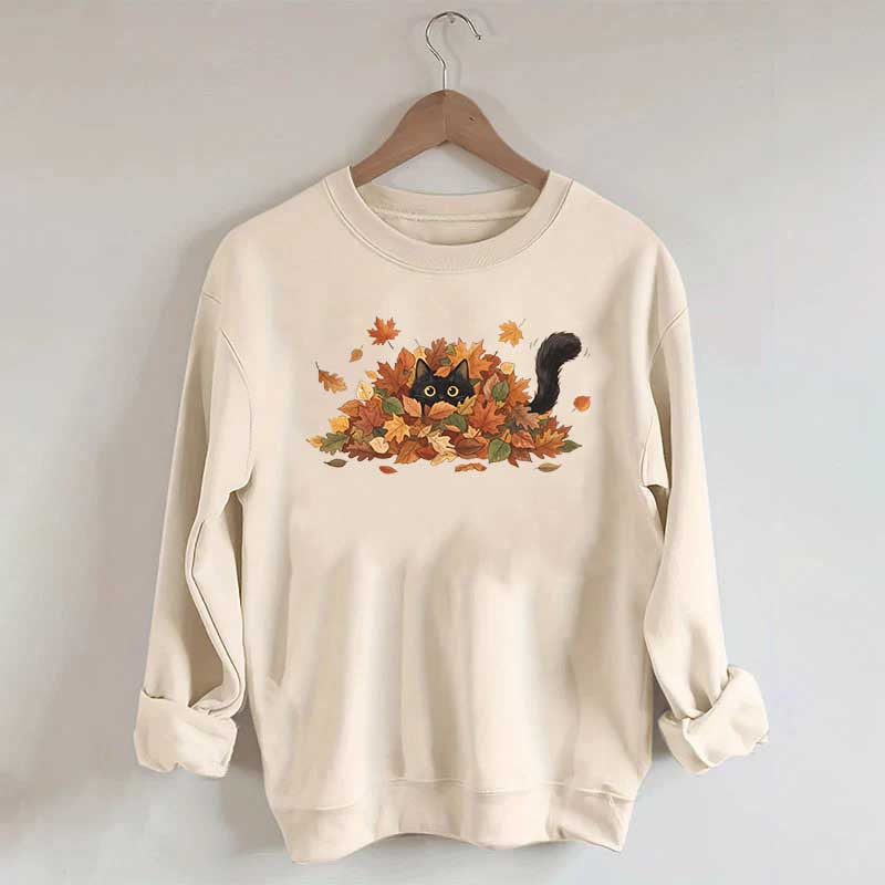 Cute Black Cat Autumn Leaves Sweatshirt