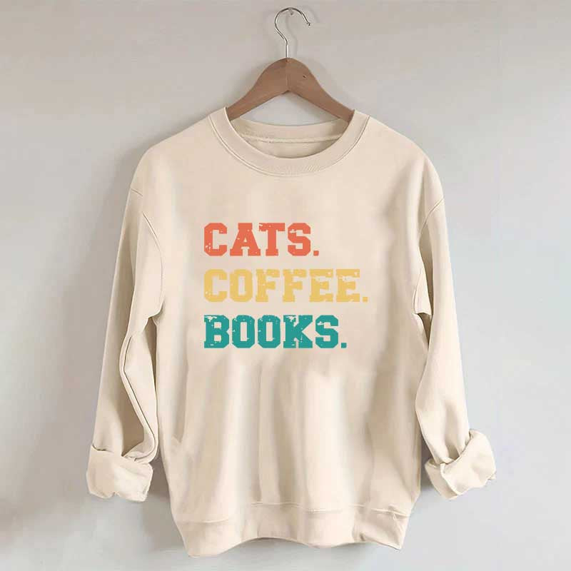 Funny Cats Coffee Books Sweatshirt
