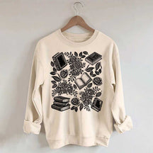 Linocut Books and Flowers Sweatshirt