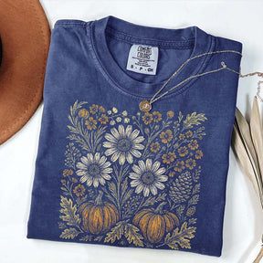 Comfort Colors Pumpkin Sunflower Floral Fall T-Shirt