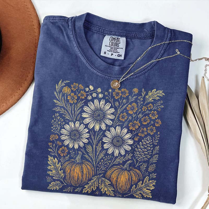 Comfort Colors Pumpkin Sunflower Floral Fall T-Shirt