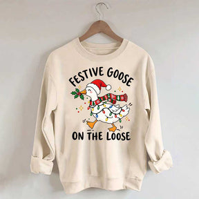 Cute Christmas Festive Goose On The Loose Sweatshirt