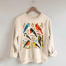 Retro Backyard Birds Cardinal Bluebird Robin Woodpecker Sweatshirt