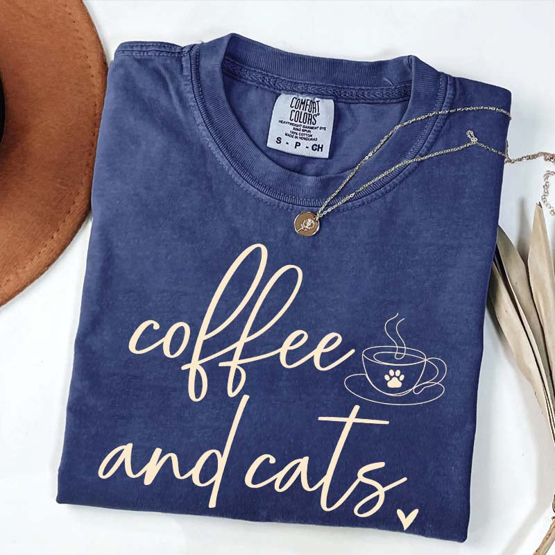 Minimalist Coffee and Cats T-Shirt