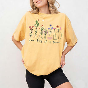 One Day At a Time Motivational  Floral T-Shirt