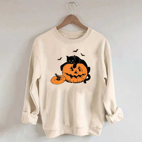 Vintage Black Cat Halloween Pumpkin Sweatshirt