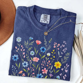 Wildflowers Vintage Blue Style T-Shirt