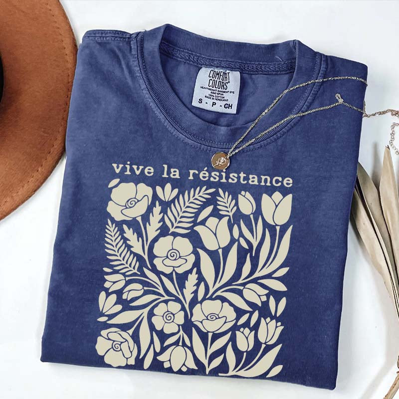 Vive La Resistance Floral Pattern Resist T-Shirt