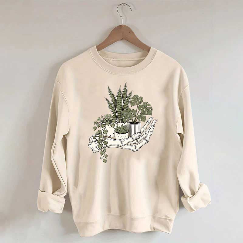 Skeleton Hand Cradling Potted Plants Sweatshirt
