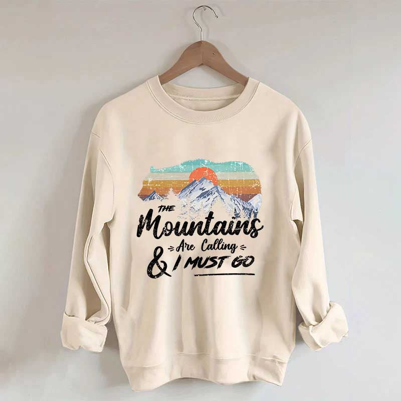 Retro Mountains Are Calling Hiking Camping Sweatshirt