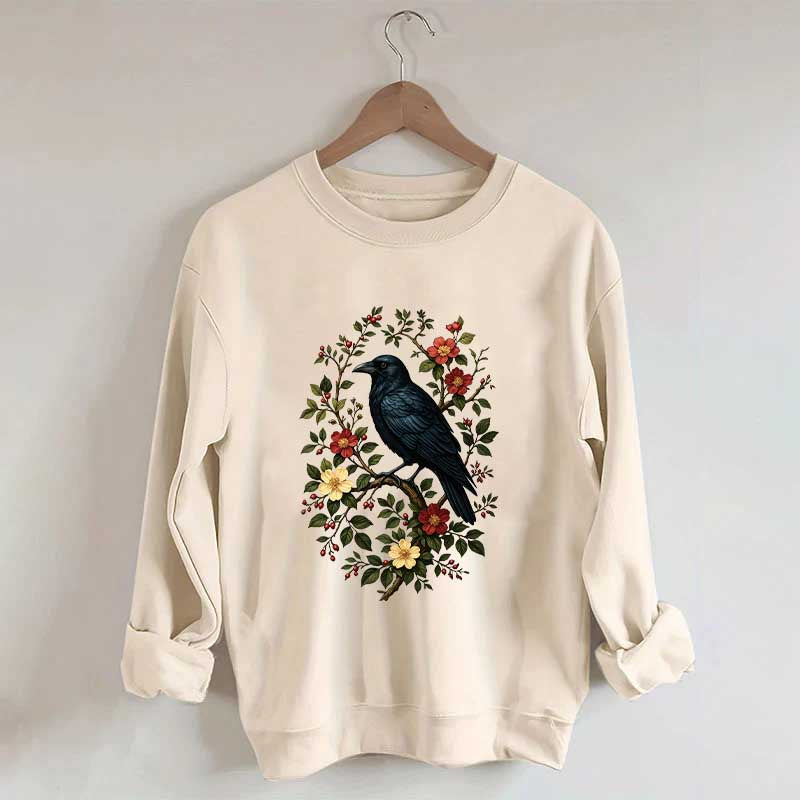 Vintage Raven Gothic Cottagecore Floral Sweatshirt