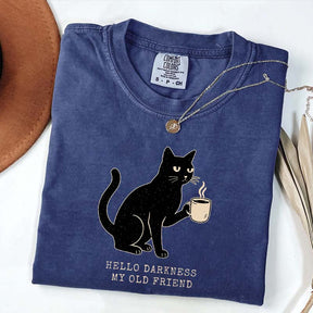 Black Cat Coffee Hello Darkness My Old Friend T-Shirt