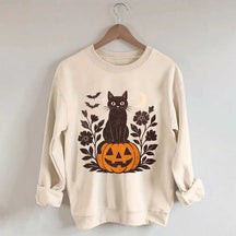 Black Cat on Pumpkin Retro Sweatshirt