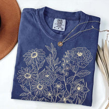Vintage Pressed Flowers Minimalist Line T-Shirt
