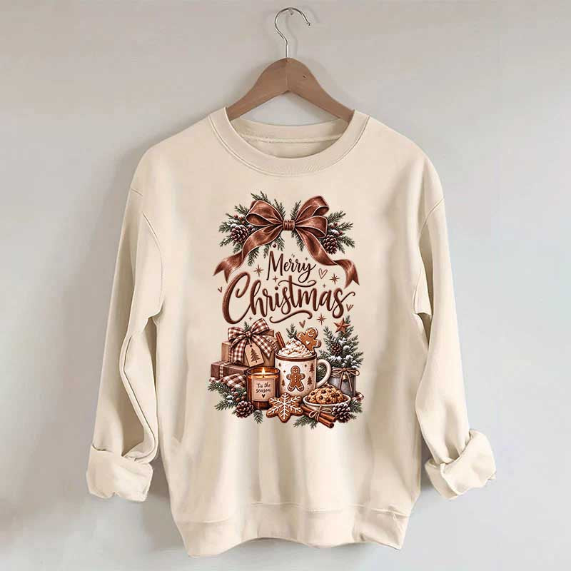 Cozy Christmas Bow Gingerbread Hot Cocoa Holiday Sweatshirt
