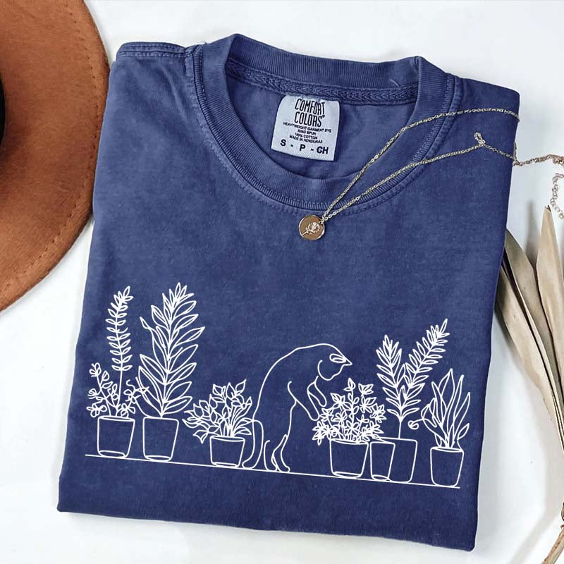 Cats and Plants Line T-Shirt