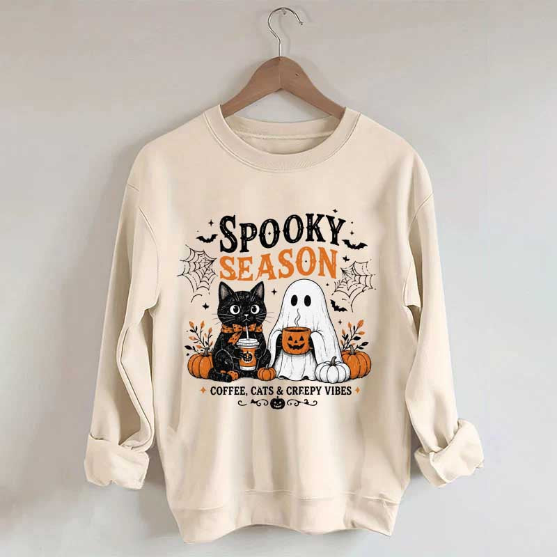 Spooky Season Coffee Cats & Creepy Vibes Sweatshirt