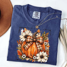 Pumpkin Bow Fall Graphic Floral T-Shirt