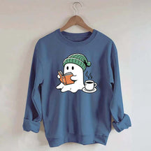 Winter Ghost Reading Book Coffee Sweatshirt