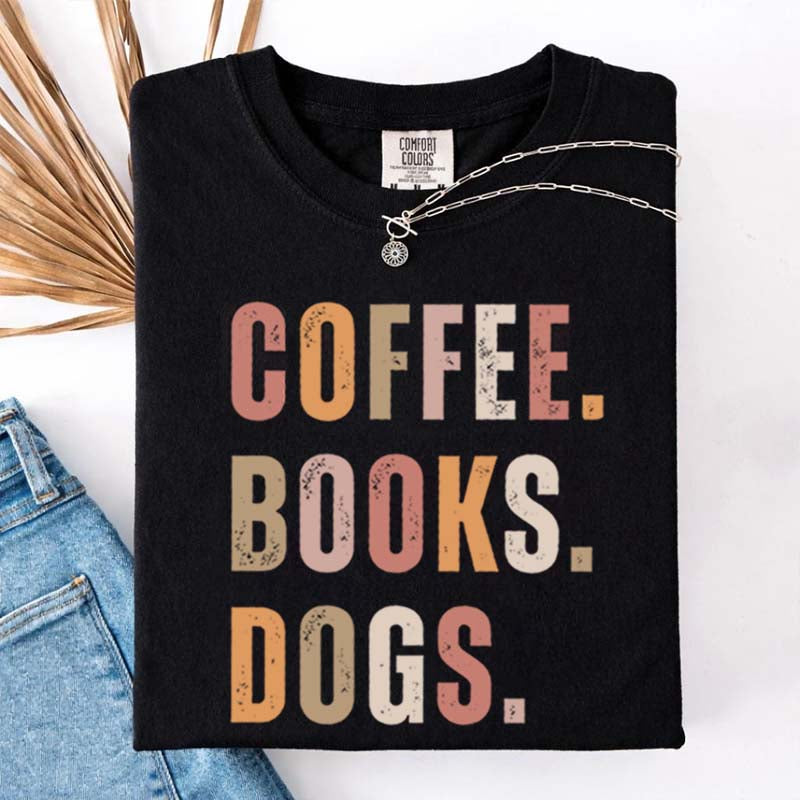 Coffee Books Dogs T-Shirt