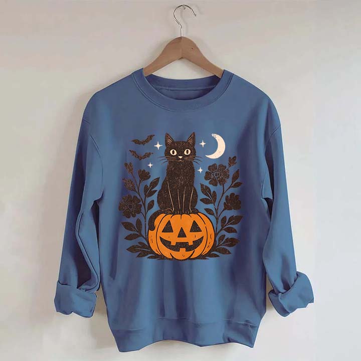 Black Cat on Pumpkin Retro Sweatshirt