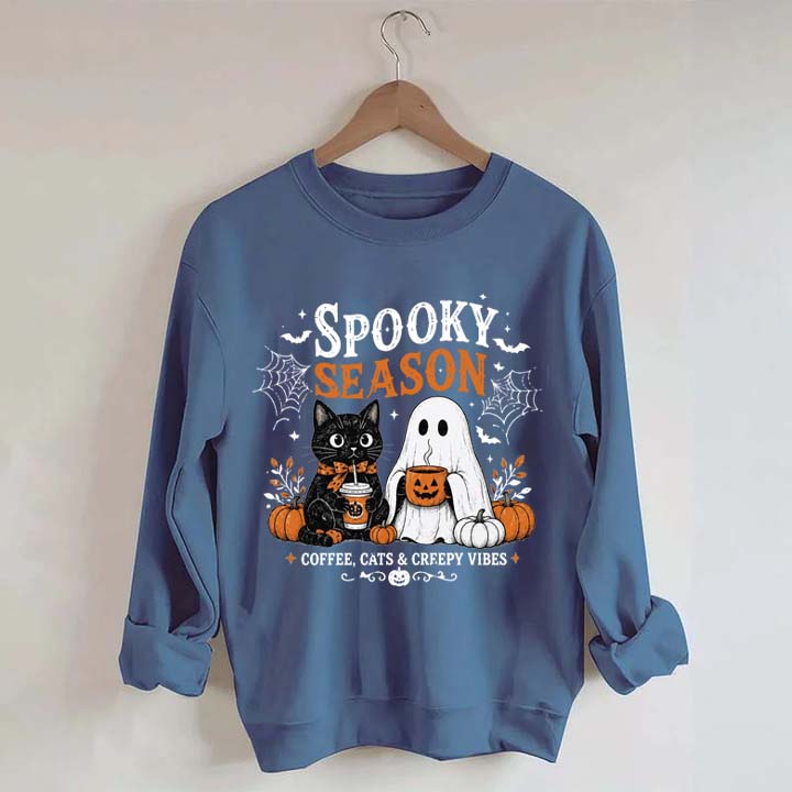 Spooky Season Coffee Cats & Creepy Vibes Sweatshirt