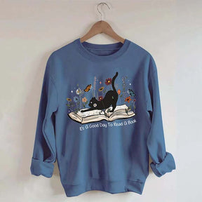It¡¯s A Good Day To Read A Book Black Cat Sweatshirt