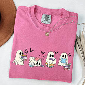 Cute Ghost Reading Book Halloween T-Shirt