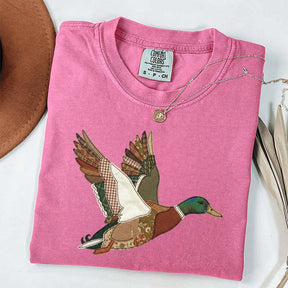 Faux Patchwork Mallard Duck Hunting Printed T-Shirt