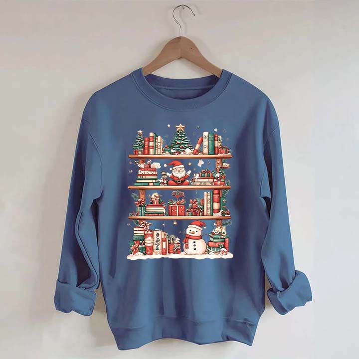 Cute Christmas Bookshelf Santa Sweatshirt
