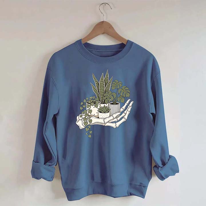 Skeleton Hand Cradling Potted Plants Sweatshirt
