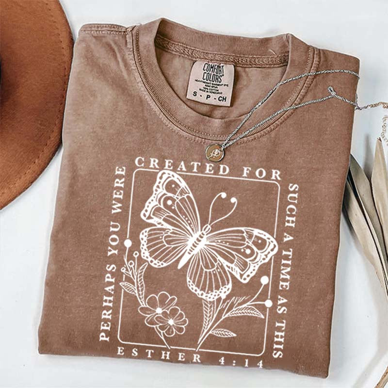 Bible Verse Esther 4:14 Butterfly Floral T-Shirt