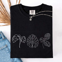 Line Art Flower Leaves T-Shirt