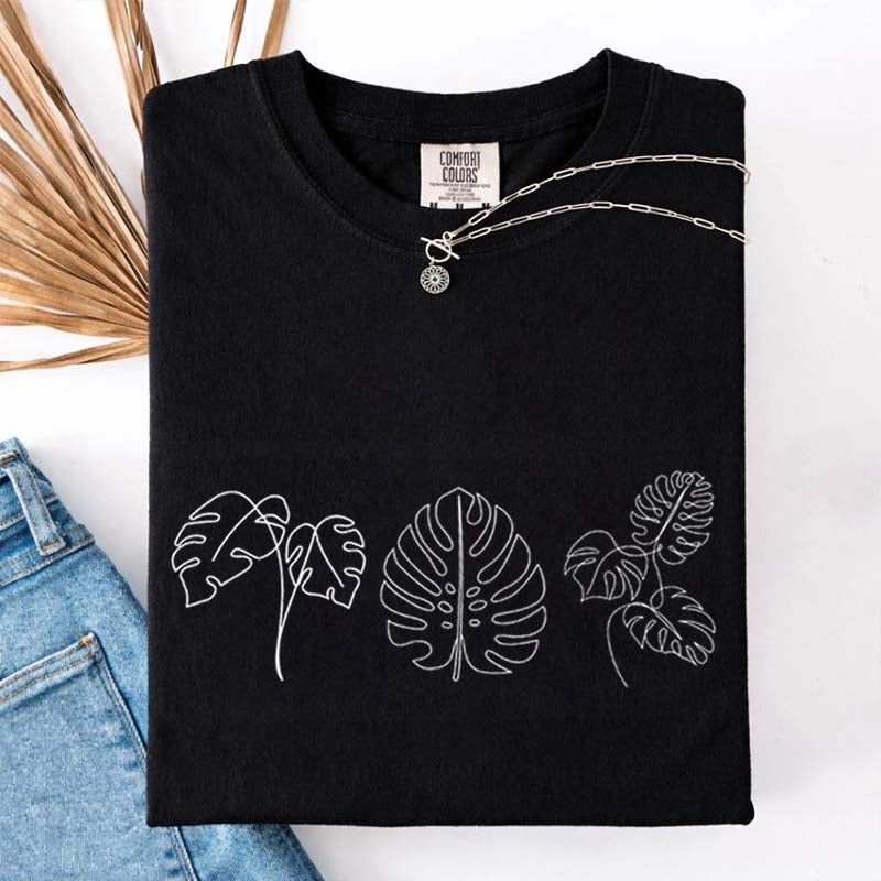 Line Art Flower Leaves T-Shirt