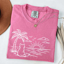 Cat Watching Sunset T-Shirt