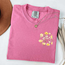Pocket Pressed Flowers Block Print Floral T-Shirt