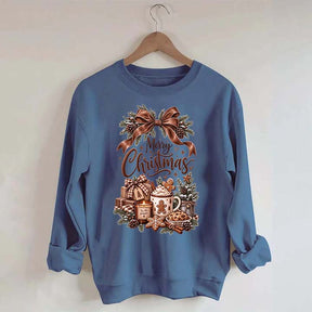 Cozy Christmas Bow Gingerbread Hot Cocoa Holiday Sweatshirt
