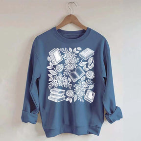 Linocut Books and Flowers Sweatshirt