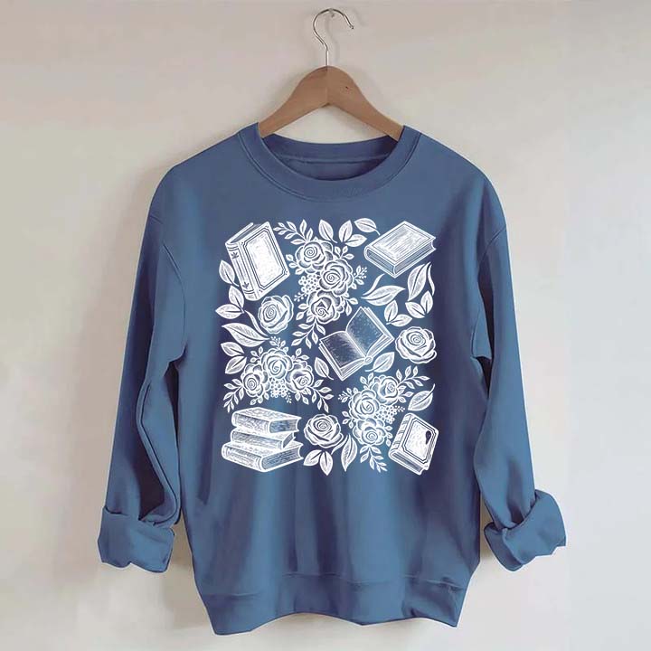 Linocut Books and Flowers Sweatshirt