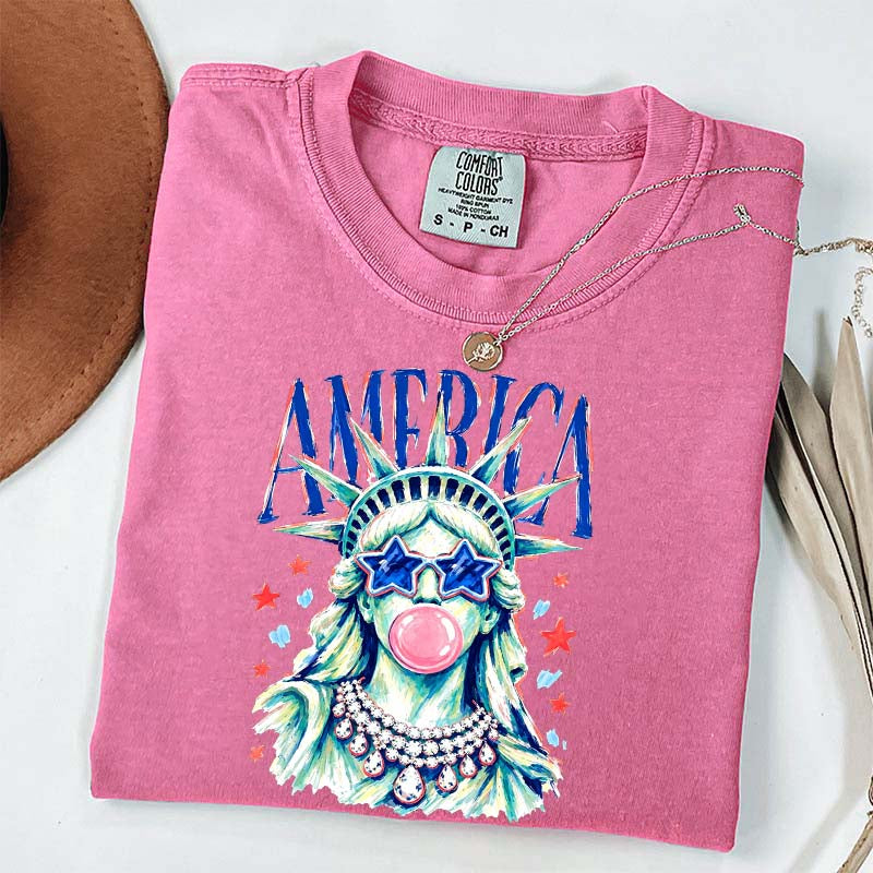 America Statue of Liberty Blowing Bubble Gum T-Shirt