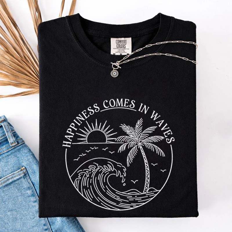 Happiness Comes In Waves Beach Trip T-Shirt