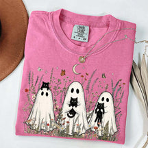 Vintage Whimsical Ghost Black Cat T-Shirt