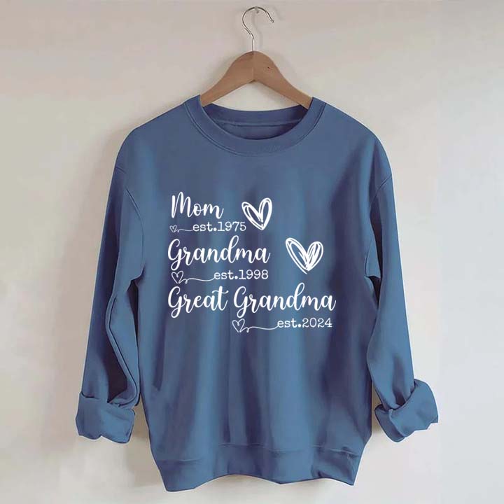 Custom Mom Grandma Great Grandma Est Year Sweatshirt